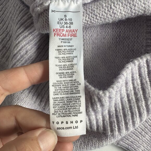 Topshop Relaxed Collar Knit Sweater Sz 4/6 Lavender Oversized Boxy Cozy Comfort - Picture 5 of 10